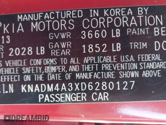 ✅ 2013 Kia Rio LX • VIN: KNADM4A3XD6280127 • Lot: 43438797. Listed on IAAI with 160,636 mi. Free auction sales archive from the USA and detailed vehicle history report at DreamBid. Image 9.