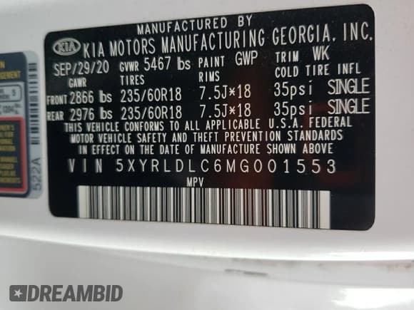 ✅ 2021 Kia Sorento S • VIN: 5XYRLDLC6MG001553 • Лот: 89501355. Опубликован ранее на Copart с пробегом 64 656 миль. Бесплатный доступ к архиву аукционных продаж из США и подробный отчёт об истории автомобиля на DreamBid. Изображение 14.