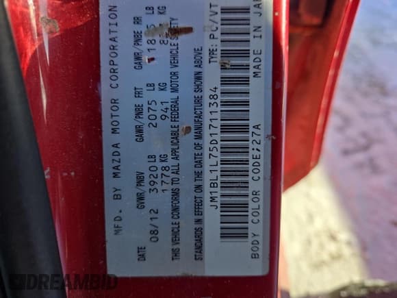 ✅ 2013 Mazda 3 i Touring • VIN: JM1BL1L75D1711384 • Lot: 45210625. Listed on Copart with 281,715 mi. Free auction sales archive from the USA and detailed vehicle history report at DreamBid. Image 12.