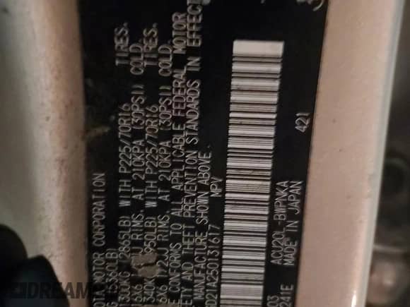 2005 Toyota Highlander with VIN JTEGD21A250131617, listed as a Copart auction lot 89895535 with 242,975 mi miles and Non repairable. Bid and sale history available at DreamBid. Image 13.