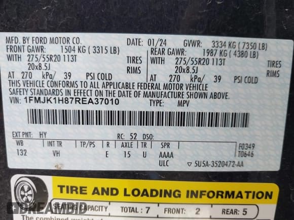 ✅ 2024 Ford Expedition Max XLT • VIN: 1FMJK1H87REA37010 • Lot: 42169128. Listed on IAAI with 18,478 mi. Free auction sales archive from the USA and detailed vehicle history report at DreamBid. Image 9.