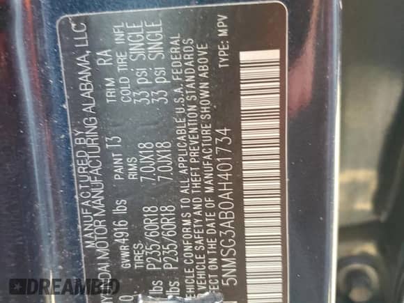 2010 Hyundai Santa Fe GLS с VIN 5NMSG3AB0AH401734, выставлен на аукционе Copart как лот 73929374 с пробегом Не указан миль и На запчасти • Non repairable. История ставок и продаж доступна на DreamBid. Изображение 14.