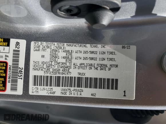 ✅ 2024 Toyota Tundra Capstone Hybrid • VIN: 5TFVC5DB7RX041977 • Lot: 71870735. Listed on Copart with Not provided. Free auction sales archive from the USA and detailed vehicle history report at DreamBid. Image 13.