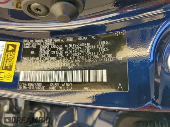 ✅ 2014 Toyota Highlander LE Plus • VIN: 5TDZKRFH7ES005073 • Lot: 96348635. Wystawiony na Copart z przebiegiem 123 755 mil. Bezpłatny archiwum sprzedaży aukcyjnych z USA i szczegółowy raport historii pojazdu na DreamBid. Zdjęcie 13.