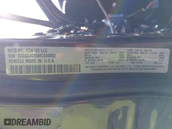 2021 Dodge Durango R/T with VIN 1C4SDJCT0MC636852, listed as a IAAI auction lot 43329306 with 122,022 mi miles and . Bid and sale history available at DreamBid. Image 9.