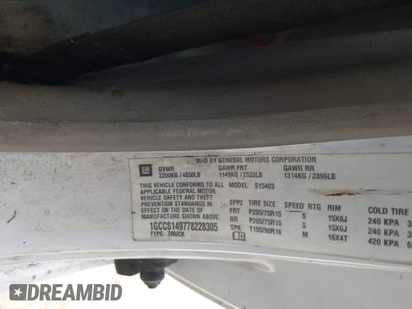 2007 Chevrolet Colorado 1LT with VIN 1GCCS149778228305, listed as a IAAI auction lot 42191076 with 326,041 mi miles and . Bid and sale history available at DreamBid. Image 9.