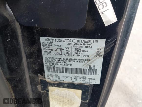 ✅ 1999 Ford F-150 XL • VIN: 2FTRX08L8XCB13909 • Lot: 43072515. Listed on IAAI with 219,146 mi. Free auction sales archive from the USA and detailed vehicle history report at DreamBid. Image 9.