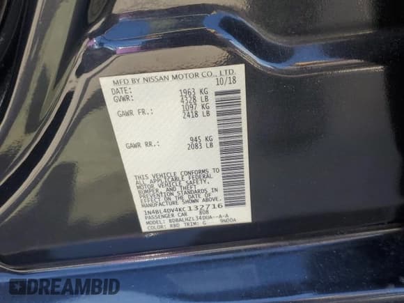 ✅ 2019 Nissan Altima SV • VIN: 1N4BL4DV4KC132716 • Lot: 87242335. Listed on Copart with 114,371 mi. Free auction sales archive from the USA and detailed vehicle history report at DreamBid. Image 13.