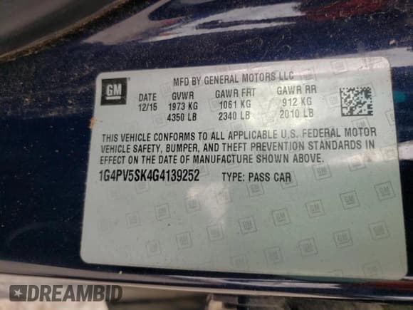✅ 2016 Buick Verano • VIN: 1G4PV5SK4G4139252 • Lot: 43808842. Wystawiony na Copart z przebiegiem Nie podano. Bezpłatny archiwum sprzedaży aukcyjnych z USA i szczegółowy raport historii pojazdu na DreamBid. Zdjęcie 10.