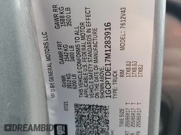 ✅ 2021 Chevrolet Colorado 4WD Z71 • VIN: 1GCPTDE17M1283916 • Lot: 87440425. Listed on Copart with 45,001 mi. Free auction sales archive from the USA and detailed vehicle history report at DreamBid. Image 12.