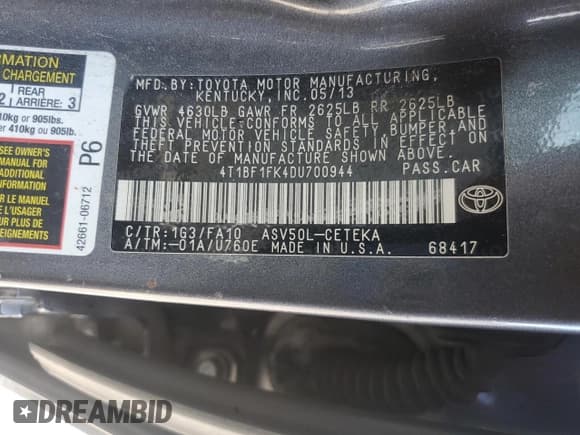 ✅ 2013 Toyota Camry SE • VIN: 4T1BF1FK4DU700944 • Lot: 90051615. Wystawiony na Copart z przebiegiem 219 958 mil. Bezpłatny archiwum sprzedaży aukcyjnych z USA i szczegółowy raport historii pojazdu na DreamBid. Zdjęcie 12.