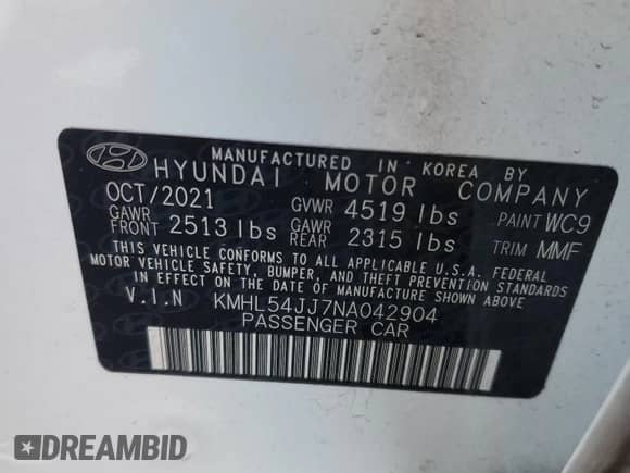 2022 Hyundai Sonata Limited с VIN KMHL54JJ7NA042904, выставлен на аукционе Copart как лот 42278663 с пробегом 29 714 миль миль и . История ставок и продаж доступна на DreamBid. Изображение 12.