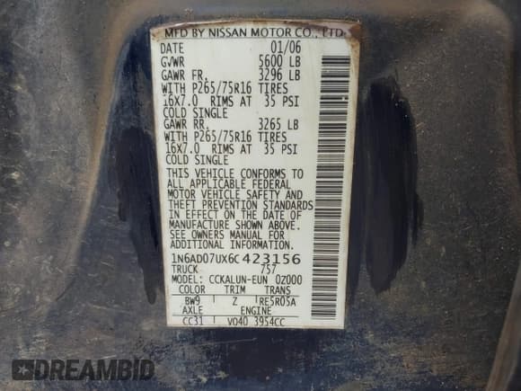 ✅ 2006 Nissan Frontier SE • VIN: 1N6AD07UX6C423156 • Лот: 42477881. Опубликован ранее на IAAI с пробегом Не указан. Бесплатный доступ к архиву аукционных продаж из США и подробный отчёт об истории автомобиля на DreamBid. Изображение 9.