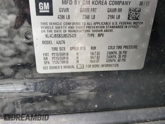 ✅ 2018 Buick Encore Preferred II • VIN: KL4CJBSB3JB525428 • Лот: 81957795. Опубликован ранее на Copart с пробегом Не указан. Бесплатный доступ к архиву аукционных продаж из США и подробный отчёт об истории автомобиля на DreamBid. Изображение 13.