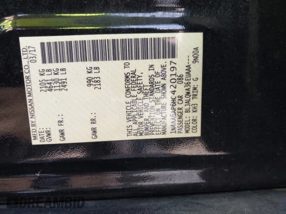 ✅ 2017 Nissan Maxima S • VIN: 1N4AA6AP6HC420197 • Lot: 42553878. Listed on IAAI with 79,515 mi. Free auction sales archive from the USA and detailed vehicle history report at DreamBid. Image 9.