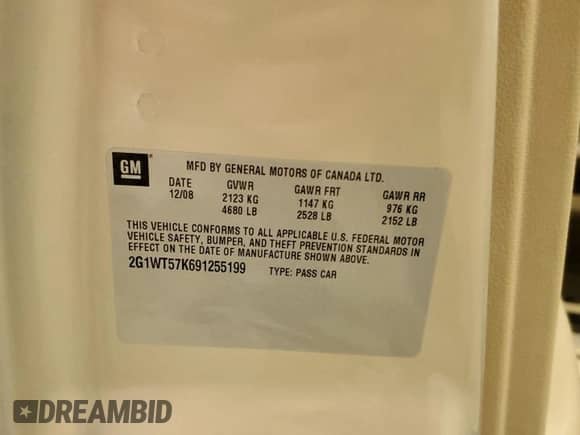 2009 Chevrolet Impala LT z VIN 2G1WT57K691255199, wystawiony jako Copart lot #57230175 z przebiegiem 62 955 mil mil oraz Szkoda całkowita • Salvage title. Historia ofert i sprzedaży dostępna na DreamBid. Obrazek 12.