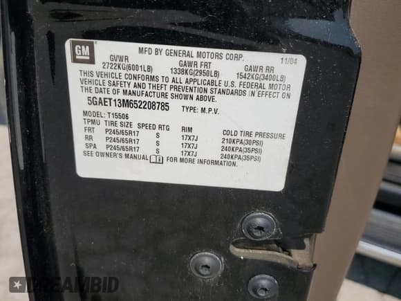 ✅ 2005 Buick Rainier CXL • VIN: 5GAET13M652208785 • Lot: 59020405. Wystawiony na Copart z przebiegiem 170 010 mil. Bezpłatny archiwum sprzedaży aukcyjnych z USA i szczegółowy raport historii pojazdu na DreamBid. Zdjęcie 12.