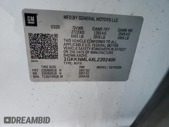 ✅ 2020 GMC Acadia SLT • VIN: 1GKKNML4XLZ202400 • Лот: 84801624. Опубликован ранее на Copart с пробегом 101 763 миль. Бесплатный доступ к архиву аукционных продаж из США и подробный отчёт об истории автомобиля на DreamBid. Изображение 15.