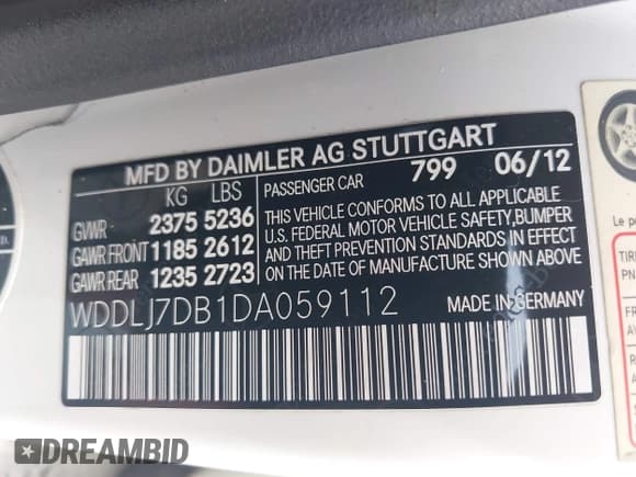 ✅ 2013 Mercedes-Benz CLS 550 • VIN: WDDLJ7DB1DA059112 • Lot: 42369038. Listed on IAAI with 117,739 mi. Free auction sales archive from the USA and detailed vehicle history report at DreamBid. Image 9.