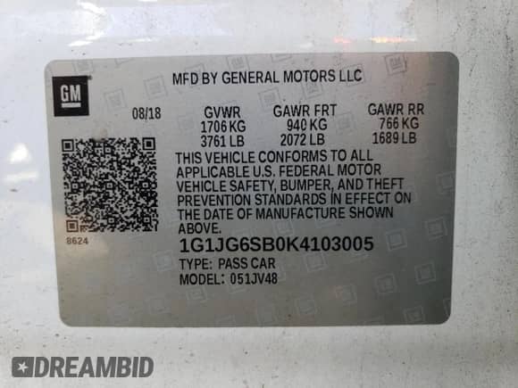 2019 Chevrolet Sonic LT z VIN 1G1JG6SB0K4103005, wystawiony jako Copart lot #71117014 z przebiegiem 98 766 mil mil oraz Czysty tytuł • Clean title. Historia ofert i sprzedaży dostępna na DreamBid. Obrazek 12.