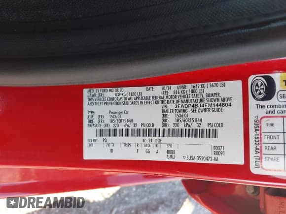 ✅ 2015 Ford Fiesta SE • VIN: 3FADP4BJ4FM144804 • Лот: 43697699. Опубликован ранее на IAAI с пробегом 155 712 миль. Бесплатный доступ к архиву аукционных продаж из США и подробный отчёт об истории автомобиля на DreamBid. Изображение 9.