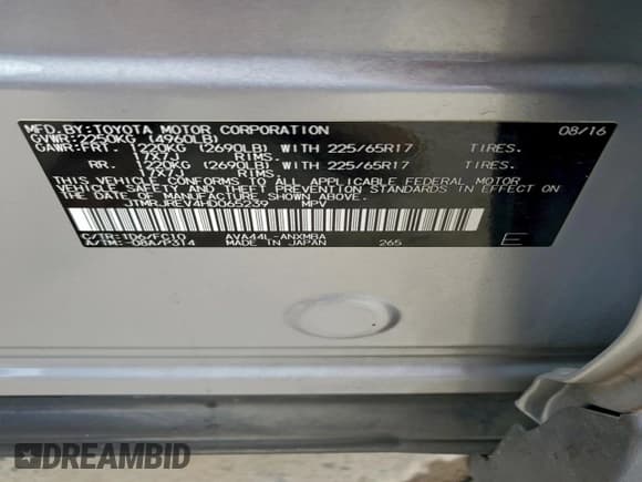 ✅ 2017 Toyota RAV4 XLE • VIN: JTMRJREV4HD065239 • Лот: 93692245. Опубликован ранее на Copart с пробегом 98 442 миль. Бесплатный доступ к архиву аукционных продаж из США и подробный отчёт об истории автомобиля на DreamBid. Изображение 13.