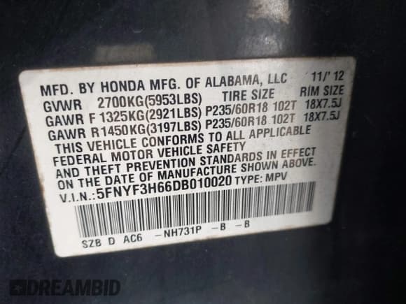 ✅ 2013 Honda Pilot EX-L • VIN: 5FNYF3H66DB010020 • Lot: 43663615. Wystawiony na IAAI z przebiegiem 261 962 mil. Bezpłatny archiwum sprzedaży aukcyjnych z USA i szczegółowy raport historii pojazdu na DreamBid. Zdjęcie 9.