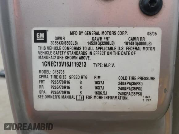 ✅ 2006 Chevrolet Tahoe LS • VIN: 1GNEC13V16J119213 • Лот: 61772735. Опубликован ранее на Copart с пробегом 200 432 миль. Бесплатный доступ к архиву аукционных продаж из США и подробный отчёт об истории автомобиля на DreamBid. Изображение 13.