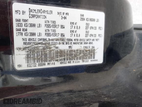 ✅ 2004 Dodge Durango SLT • VIN: 1D4HB48N54F176763 • Лот: 43175289. Опубликован ранее на IAAI с пробегом 183 166 миль. Бесплатный доступ к архиву аукционных продаж из США и подробный отчёт об истории автомобиля на DreamBid. Изображение 9.