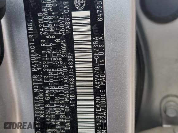 ✅ 2018 Toyota Camry XLE • VIN: 4T1B11HK8JU548397 • Lot: 67848565. Listed on Copart with 111,394 mi. Free auction sales archive from the USA and detailed vehicle history report at DreamBid. Image 12.