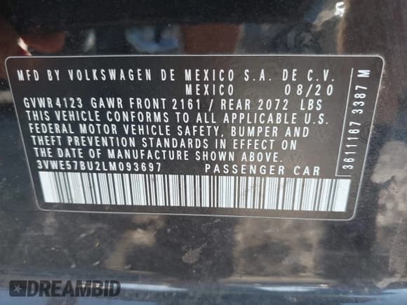 ✅ 2020 Volkswagen Jetta SEL • VIN: 3VWE57BU2LM093697 • Lot: 40437984. Listed on IAAI with 76,803 mi. Free auction sales archive from the USA and detailed vehicle history report at DreamBid. Image 9.