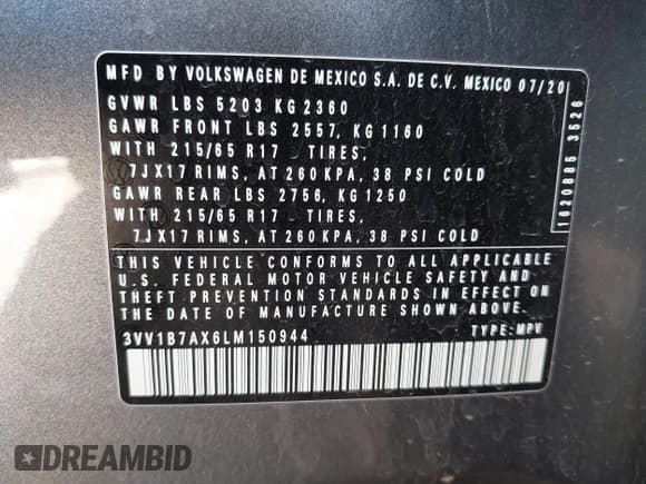 ✅ 2020 Volkswagen Tiguan S • VIN: 3VV1B7AX6LM150944 • Лот: 42980202. Опубликован ранее на IAAI с пробегом 48 564 миль. Бесплатный доступ к архиву аукционных продаж из США и подробный отчёт об истории автомобиля на DreamBid. Изображение 9.