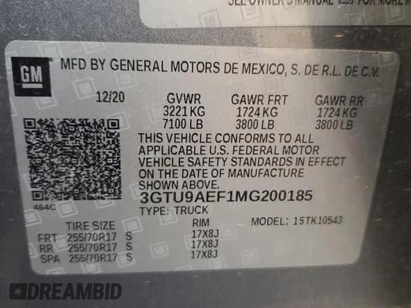 ✅ 2021 GMC Sierra 1500 • VIN: 3GTU9AEF1MG200185 • Lot: 61402845. Wystawiony na Copart z przebiegiem 67 554 mil. Bezpłatny archiwum sprzedaży aukcyjnych z USA i szczegółowy raport historii pojazdu na DreamBid. Zdjęcie 13.