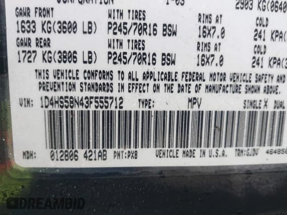 ✅ 2003 Dodge Durango SLT Plus • VIN: 1D4HS58N43F555712 • Лот: 43582707. Опубликован ранее на IAAI с пробегом 222 830 миль. Бесплатный доступ к архиву аукционных продаж из США и подробный отчёт об истории автомобиля на DreamBid. Изображение 9.