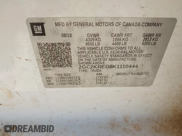 ✅ 2019 Chevrolet Silverado 2500HD Work Truck • VIN: 2GC2KREG8K1110444 • Lot: 43859123. Listed on IAAI with 244,213 mi. Free auction sales archive from the USA and detailed vehicle history report at DreamBid. Image 9.