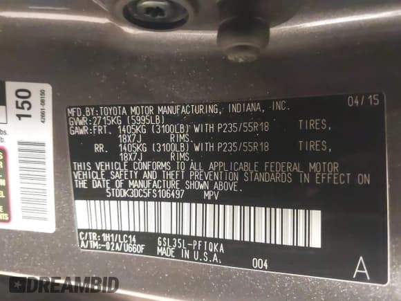 ✅ 2015 Toyota Sienna XLE • VIN: 5TDDK3DC5FS106497 • Lot: 43806941. Listed on IAAI with 120,586 mi. Free auction sales archive from the USA and detailed vehicle history report at DreamBid. Image 9.