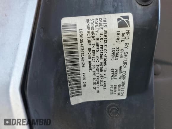 ✅ 2004 Saturn ION ION 1 • VIN: 1G8AG54F34Z142124 • Лот: 90828375. Опубликован ранее на Copart с пробегом 243 298 миль. Бесплатный доступ к архиву аукционных продаж из США и подробный отчёт об истории автомобиля на DreamBid. Изображение 12.