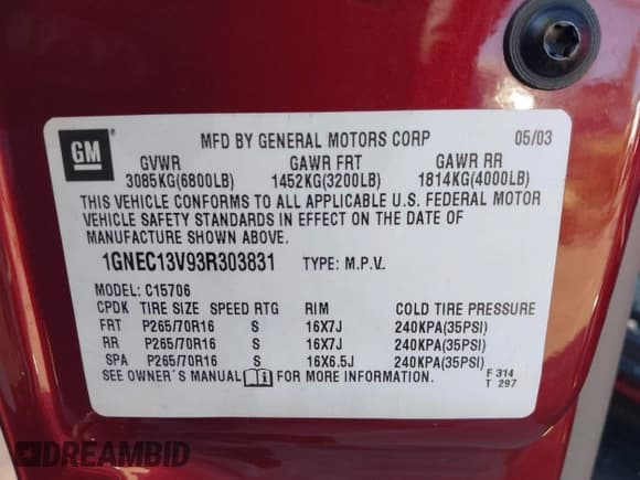 ✅ 2003 Chevrolet Tahoe LS • VIN: 1GNEC13V93R303831 • Lot: 42968765. Listed on IAAI with 22,741 mi. Free auction sales archive from the USA and detailed vehicle history report at DreamBid. Image 9.