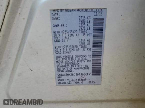 ✅ 2014 Nissan Pathfinder SV • VIN: 5N1AR2MN2EC646637 • Лот: 59866345. Опубликован ранее на Copart с пробегом 165 634 миль. Бесплатный доступ к архиву аукционных продаж из США и подробный отчёт об истории автомобиля на DreamBid. Изображение 13.