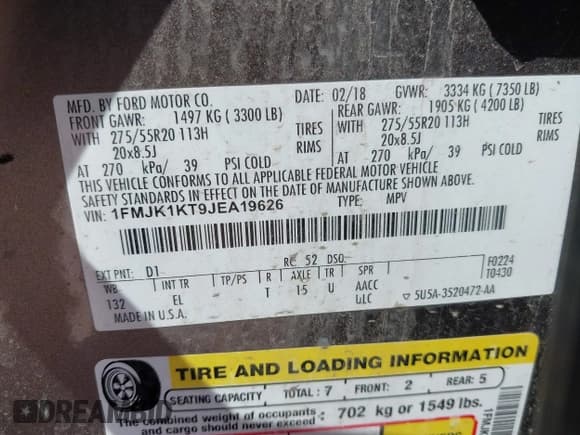 ✅ 2018 Ford Expedition Max Limited • VIN: 1FMJK1KT9JEA19626 • Lot: 41997852. Wystawiony na IAAI z przebiegiem 169 684 mil. Bezpłatny archiwum sprzedaży aukcyjnych z USA i szczegółowy raport historii pojazdu na DreamBid. Zdjęcie 9.