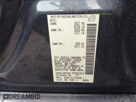 ✅ 2017 Nissan Altima SL • VIN: 1N4AL3AP5HC194565 • Lot: 42375915. Wystawiony na IAAI z przebiegiem 108 068 mil. Bezpłatny archiwum sprzedaży aukcyjnych z USA i szczegółowy raport historii pojazdu na DreamBid. Zdjęcie 9.