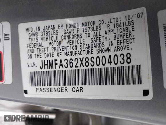 ✅ 2008 Honda Civic • VIN: JHMFA362X8S004038 • Lot: 43336090. Listed on IAAI with 327,398 mi. Free auction sales archive from the USA and detailed vehicle history report at DreamBid. Image 9.