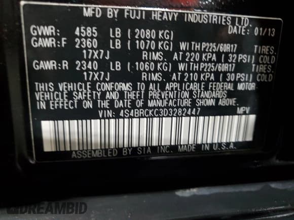 ✅ 2013 Subaru Outback Limited • VIN: 4S4BRCKC3D3282447 • Lot: 91782285. Listed on Copart with 146,817 mi. Free auction sales archive from the USA and detailed vehicle history report at DreamBid. Image 13.