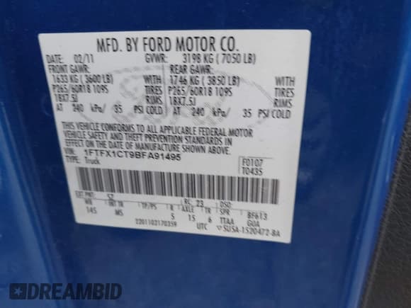 ✅ 2011 Ford F-150 XL • VIN: 1FTFX1CT9BFA91495 • Лот: 40992290. Опубликован ранее на IAAI с пробегом 237 133 миль. Бесплатный доступ к архиву аукционных продаж из США и подробный отчёт об истории автомобиля на DreamBid. Изображение 9.