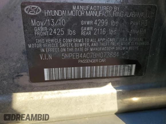 ✅ 2011 Hyundai Sonata GLS • VIN: 5NPEB4AC7BH072884 • Lot: 92358275. Listed on Copart with 101,948 mi. Free auction sales archive from the USA and detailed vehicle history report at DreamBid. Image 12.