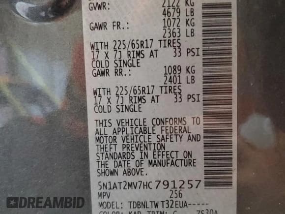 ✅ 2017 Nissan Rogue SV • VIN: 5N1AT2MV7HC791257 • Lot: 70987625. Listed on Copart with 118,901 mi. Free auction sales archive from the USA and detailed vehicle history report at DreamBid. Image 13.