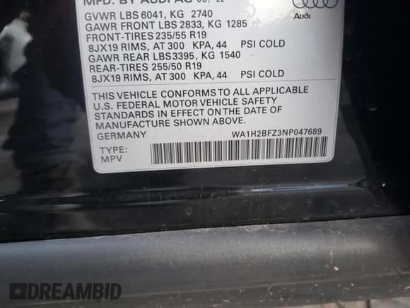 ✅ 2022 Audi Q4 e-tron Premium Plus • VIN: WA1H2BFZ3NP047689 • Лот: 81626103. Опубликован ранее на Copart с пробегом 6 412 миль. Бесплатный доступ к архиву аукционных продаж из США и подробный отчёт об истории автомобиля на DreamBid. Изображение 14.