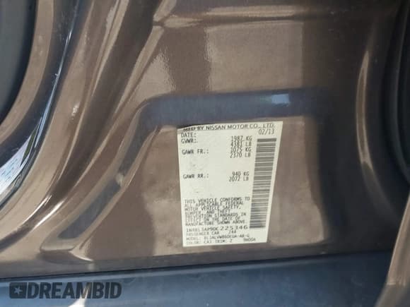 ✅ 2013 Nissan Altima SL • VIN: 1N4BL3AP9DC225346 • Lot: 43700318. Listed on IAAI with 159,171 mi. Free auction sales archive from the USA and detailed vehicle history report at DreamBid. Image 9.