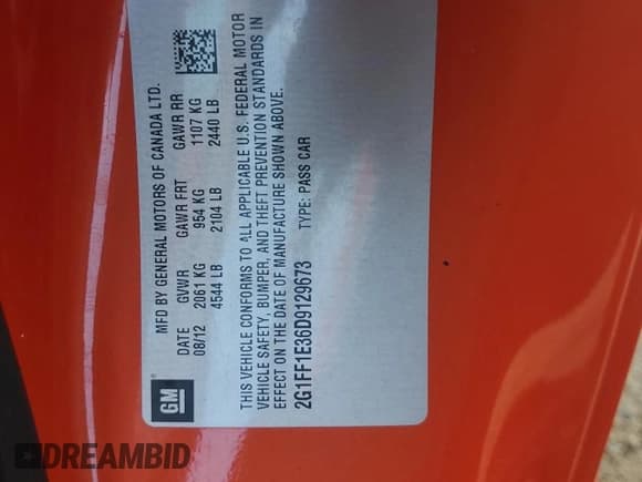 ✅ 2013 Chevrolet Camaro LT • VIN: 2G1FF1E36D9129673 • Lot: 64638935. Wystawiony na Copart z przebiegiem Nie podano. Bezpłatny archiwum sprzedaży aukcyjnych z USA i szczegółowy raport historii pojazdu na DreamBid. Zdjęcie 12.