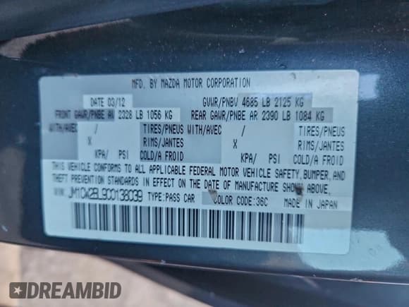 ✅ 2012 Mazda 5 Sport • VIN: JM1CW2BL9C0138039 • Lot: 94747015. Wystawiony na Copart z przebiegiem 168 251 mil. Bezpłatny archiwum sprzedaży aukcyjnych z USA i szczegółowy raport historii pojazdu na DreamBid. Zdjęcie 13.